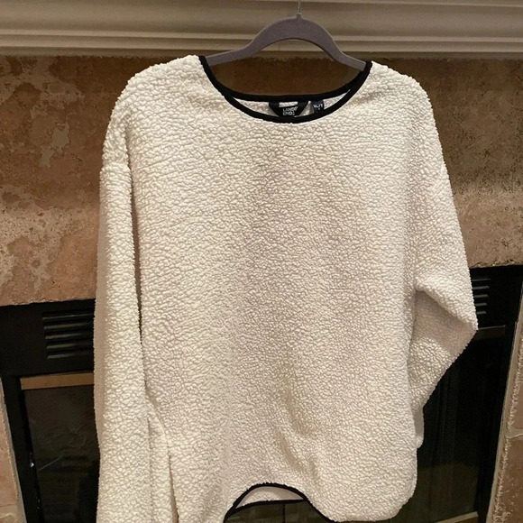 Lands End Women’s Sherpa/Fleece Lined Pullover Crew White Navy XL Tall Nautical - Picture 1 of 9